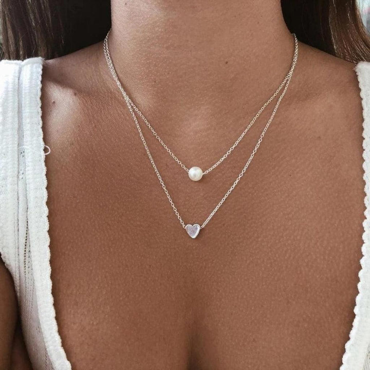 Necklace with Heart in White Gold and Daisies