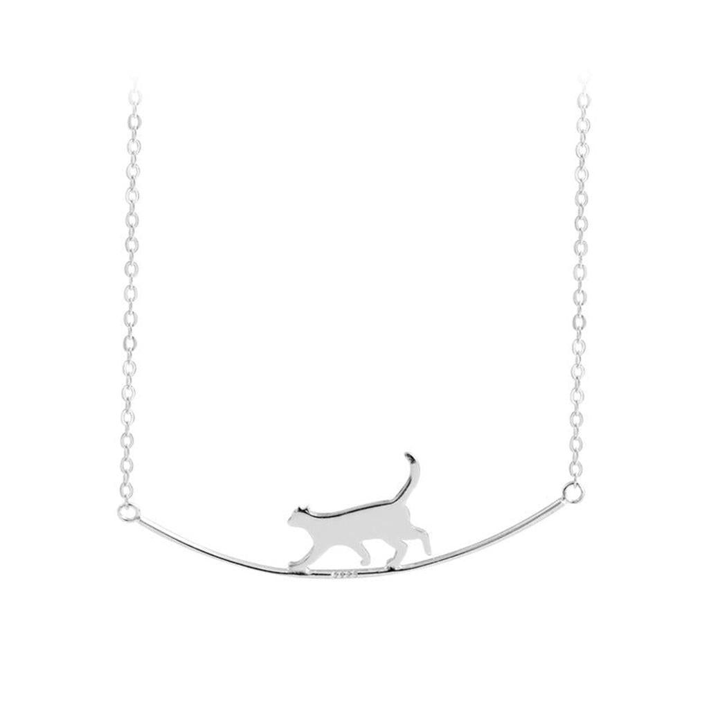 Necklace with Climbing Cat in White Gold