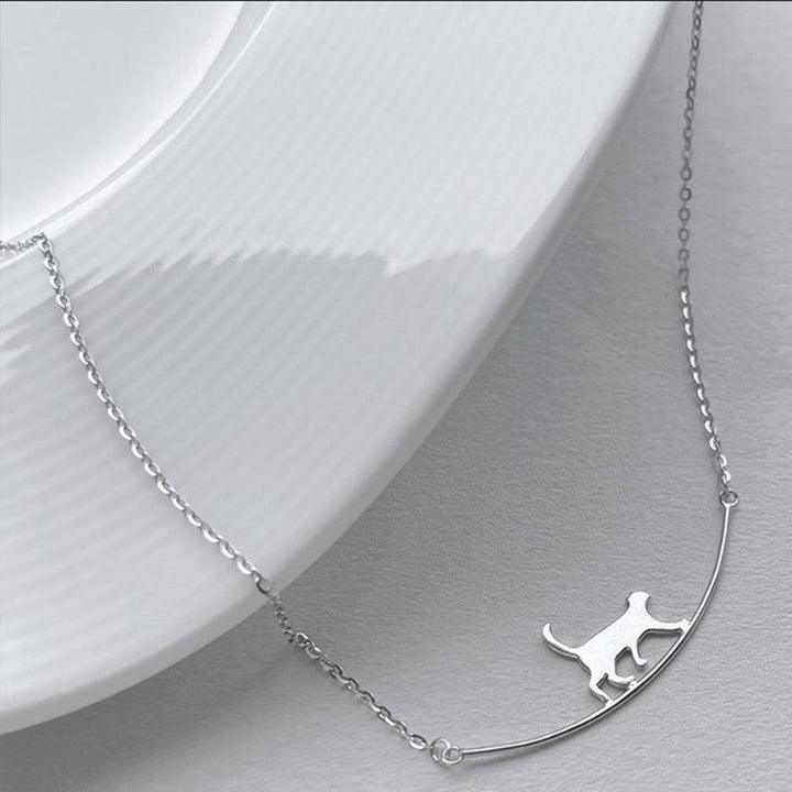 Necklace with Climbing Cat in White Gold