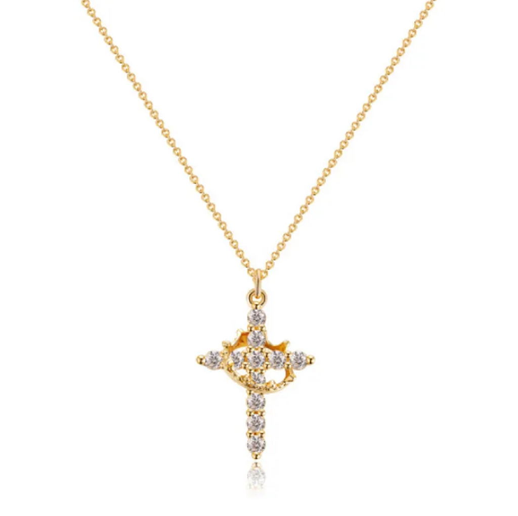 Necklace with Cross and Crown made of Diamonds