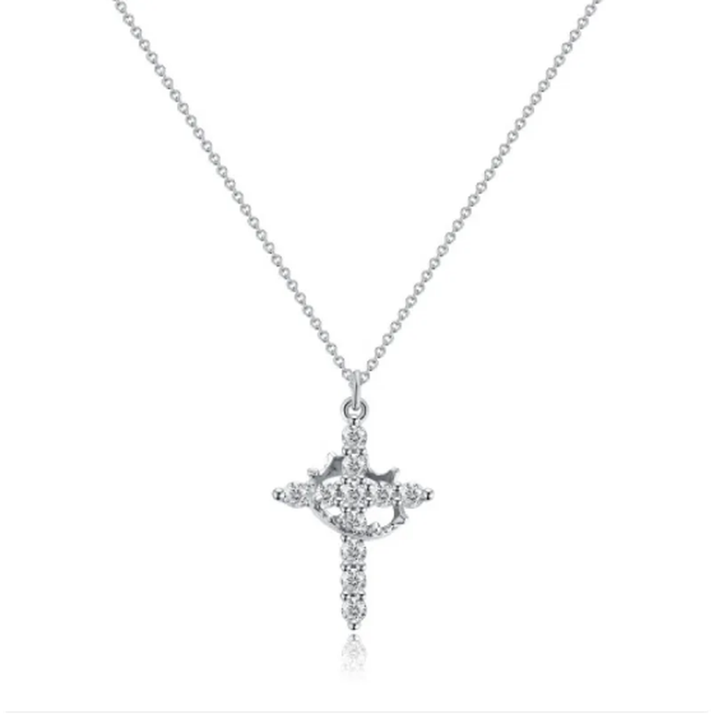 Necklace with Cross and Crown made of Diamonds