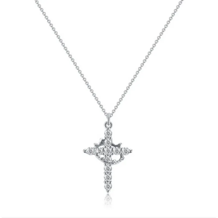 Necklace with Cross and Crown made of Diamonds