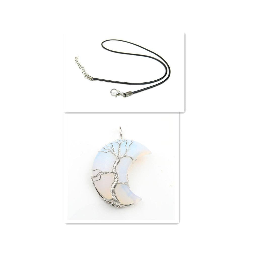 Necklace with Tree of Life Pendant and Crystal Moon