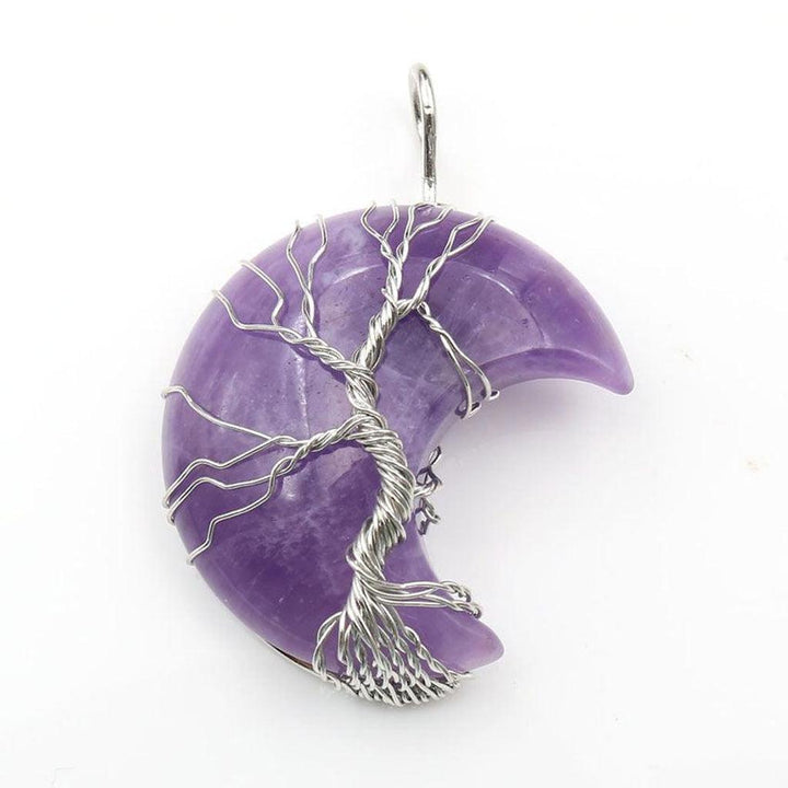 Necklace with Tree of Life Pendant and Crystal Moon