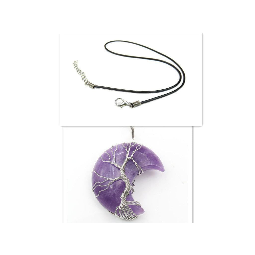 Necklace with Tree of Life Pendant and Crystal Moon
