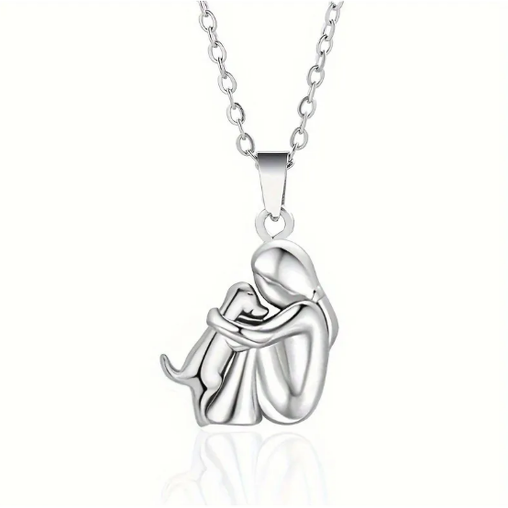 Necklace with Girl Hugging a Dog