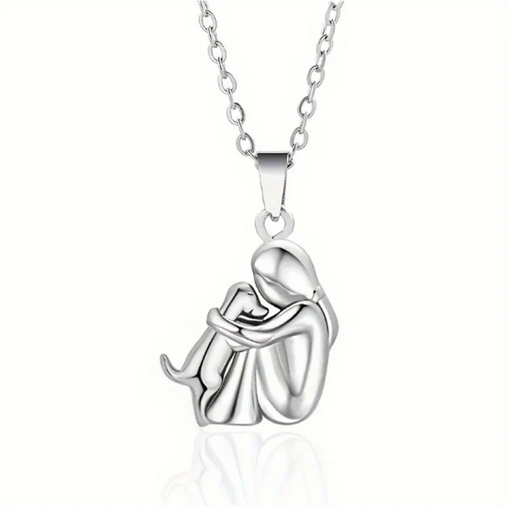 Necklace with Girl Hugging a Dog