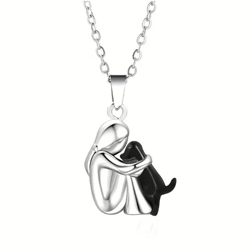 Necklace with Girl Hugging a Dog