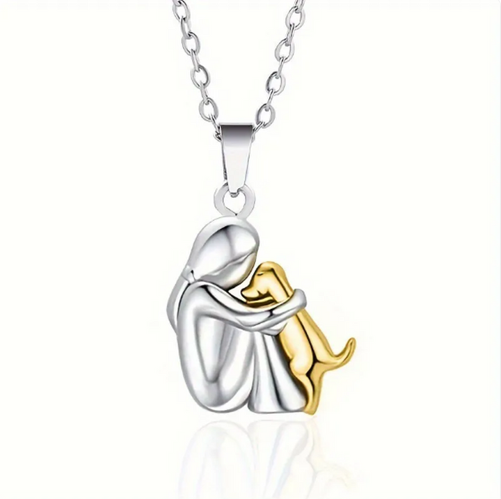 Necklace with Girl Hugging a Dog