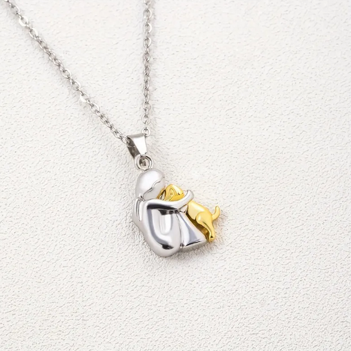 Necklace with Girl Hugging a Dog