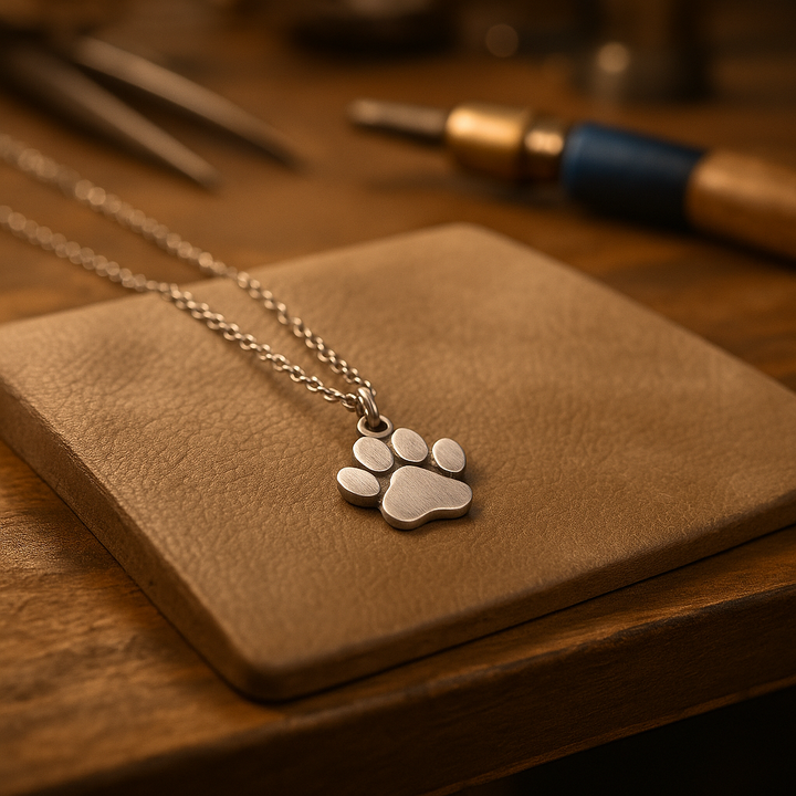 Paw Necklace in White Gold and Stainless Steel