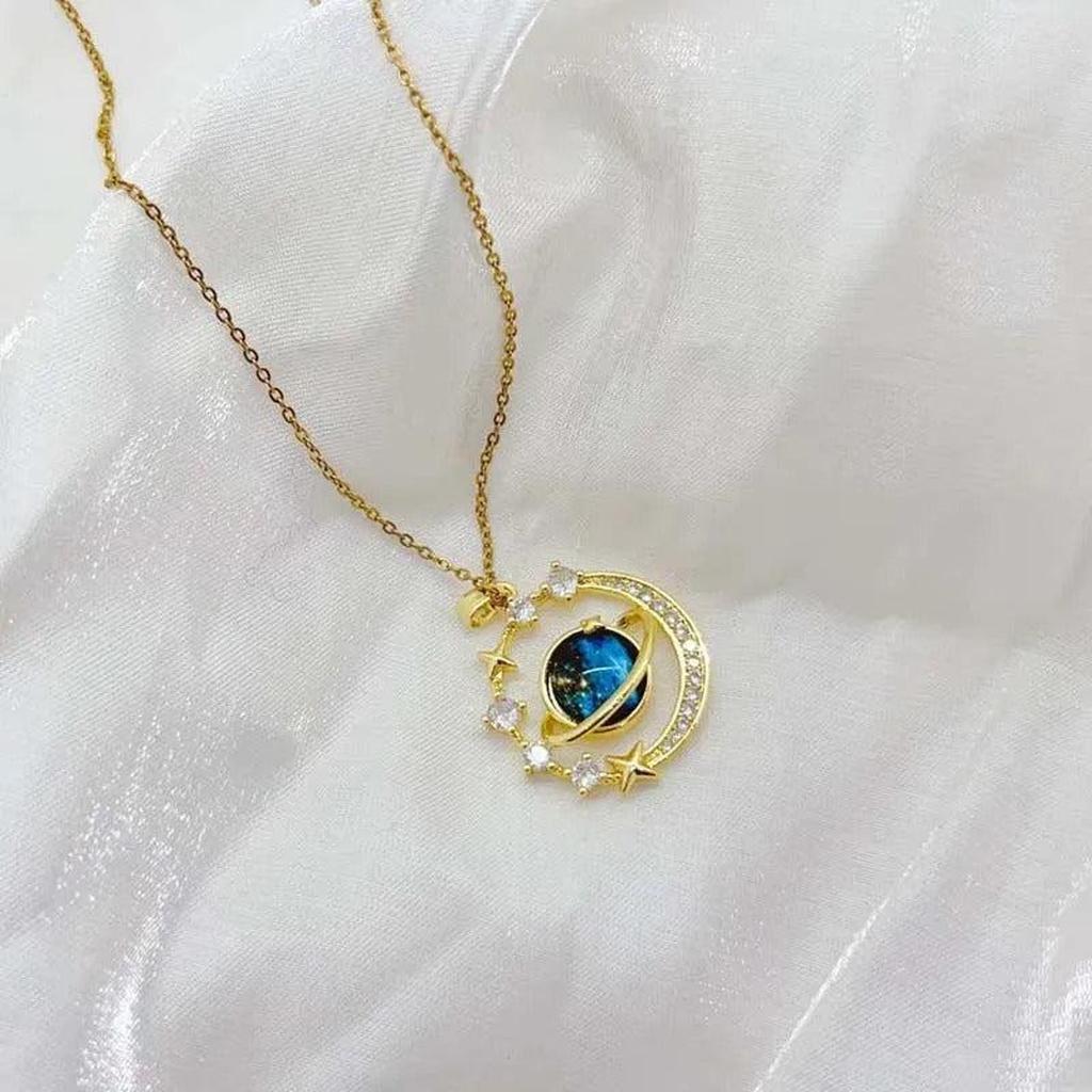 Necklace with Planet Medallion, Star Constellations, and Golden Star