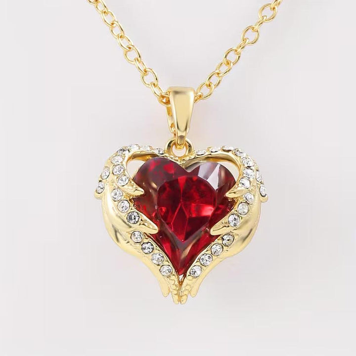 Ruby Heart Angel Necklace | Gold