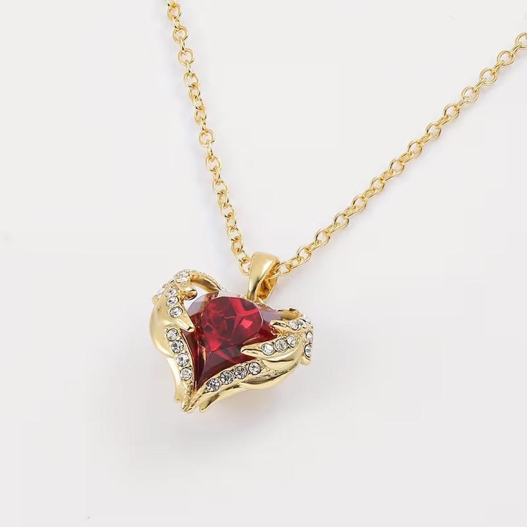 Ruby Heart Angel Necklace | Gold