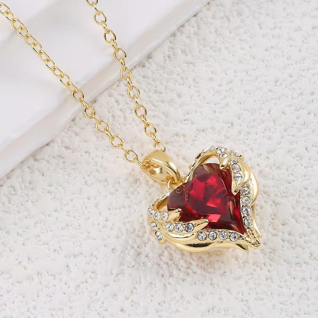 Ruby Heart Angel Necklace | Gold
