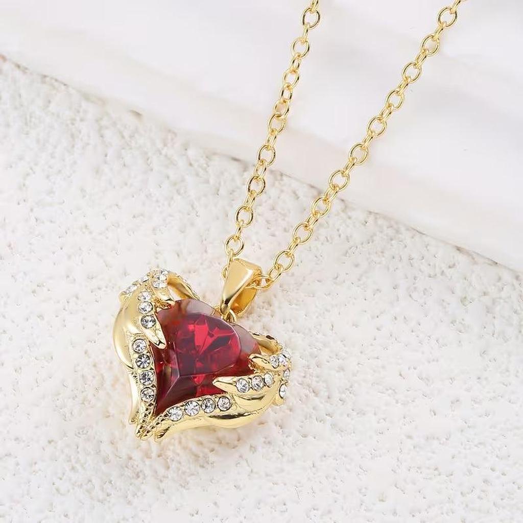 Ruby Heart Angel Necklace | Gold