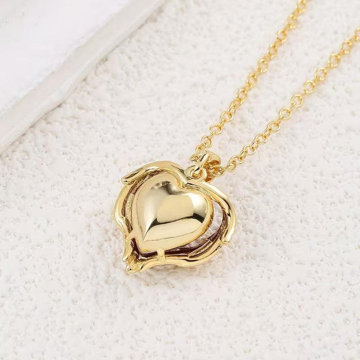 Ruby Heart Angel Necklace | Gold