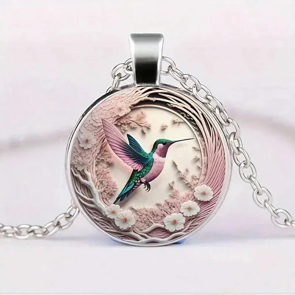 Necklace with Swallow Pendant under Glass Dome
