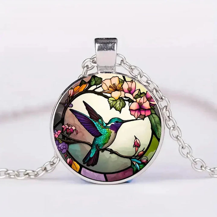 Necklace with Swallow Pendant under Glass Dome