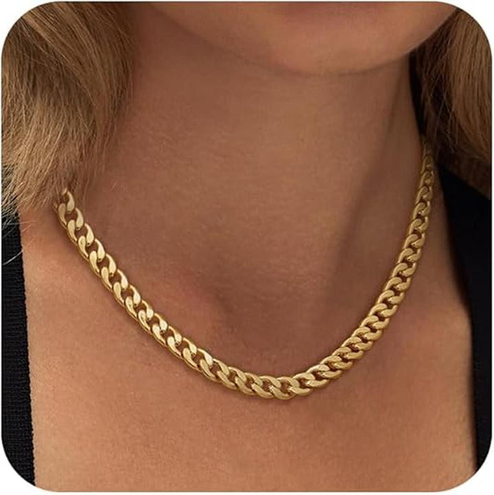 Gold Chain Necklace with Thick Curb Link
