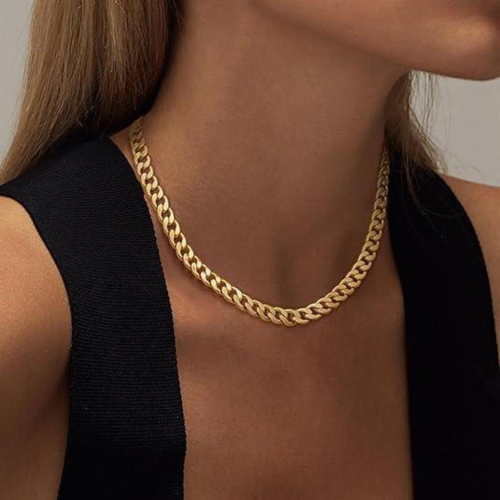 Gold Chain Necklace with Thick Curb Link