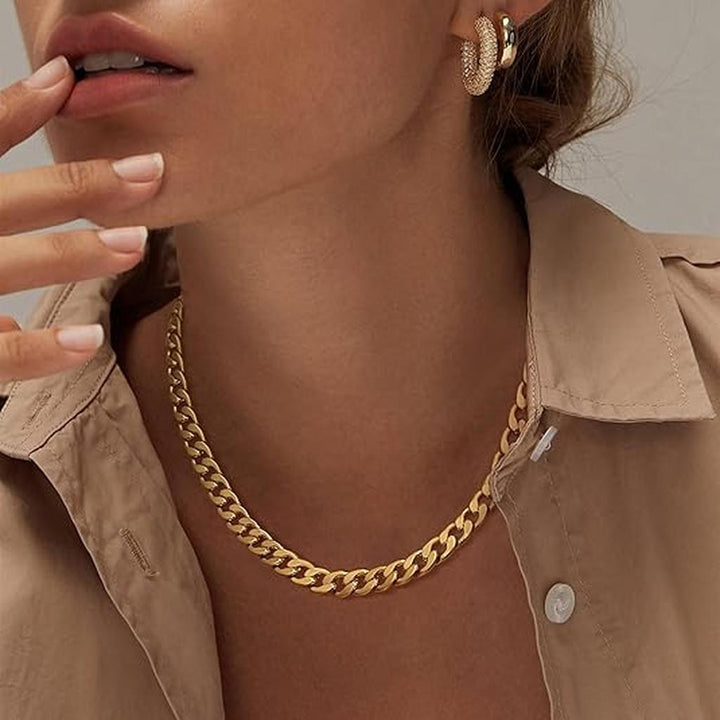 Gold Chain Necklace with Thick Curb Link