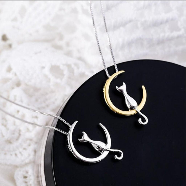 Necklace with Hanging Moon and Cat