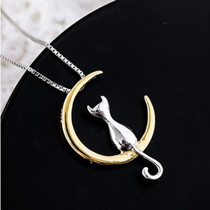 Necklace with Hanging Moon and Cat