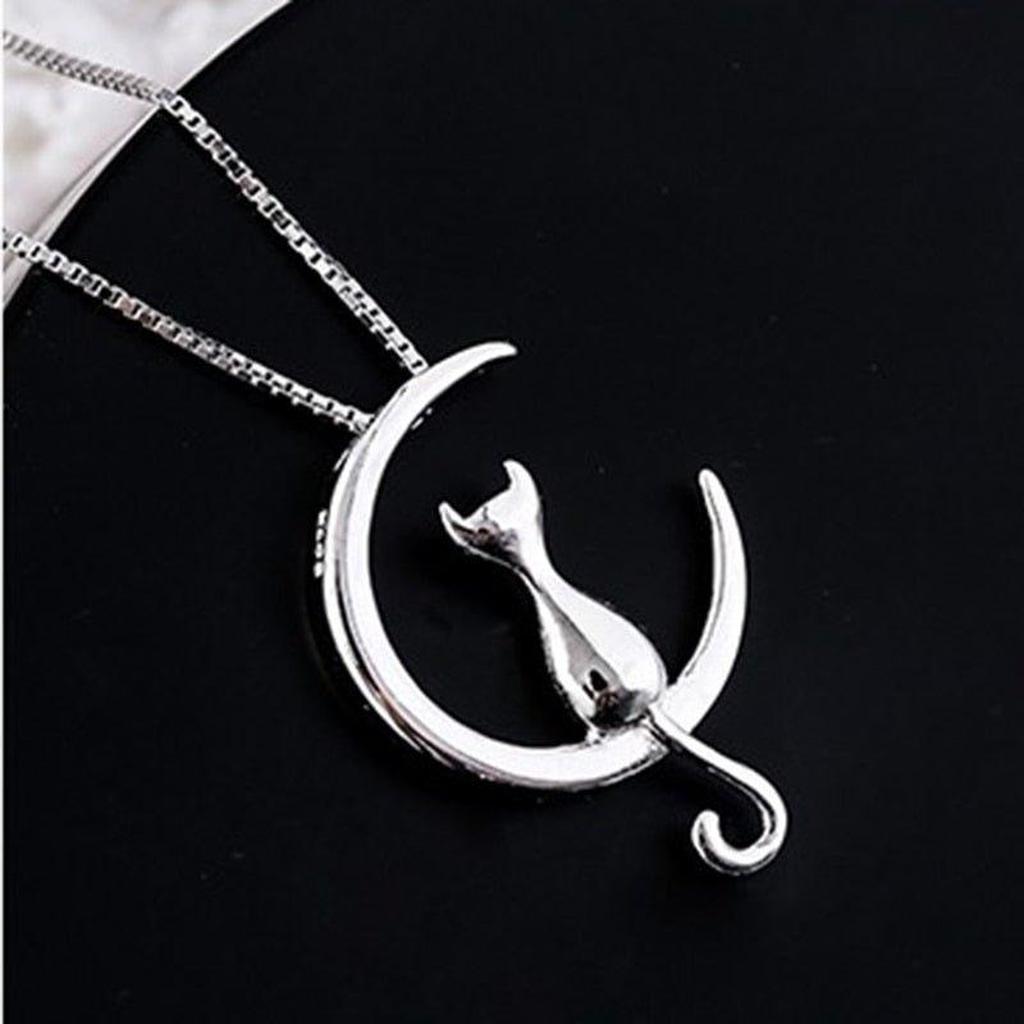 Necklace with Hanging Moon and Cat