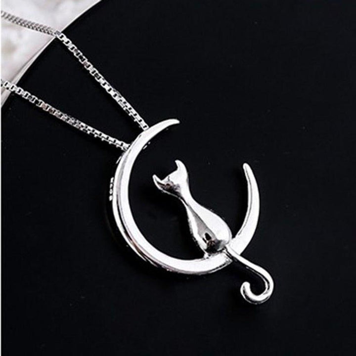 Necklace with Hanging Moon and Cat