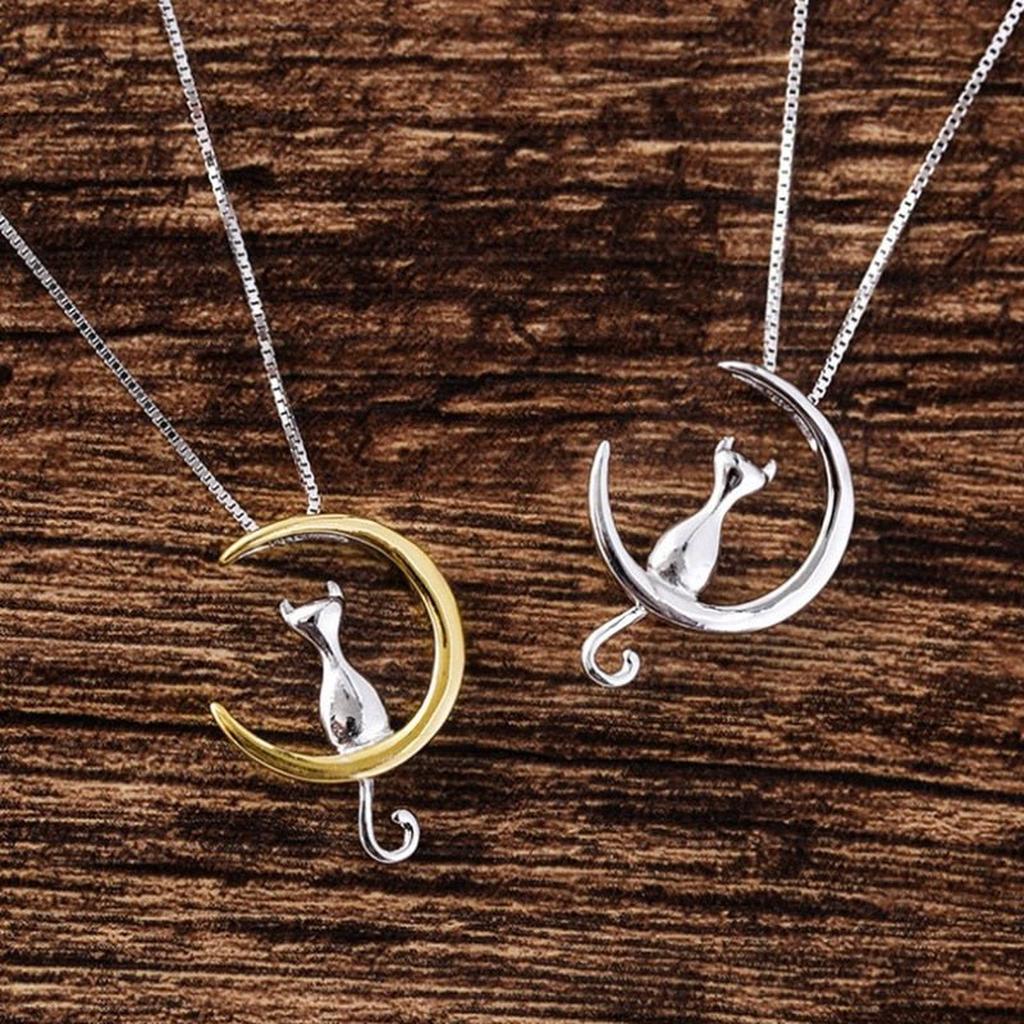 Necklace with Hanging Moon and Cat