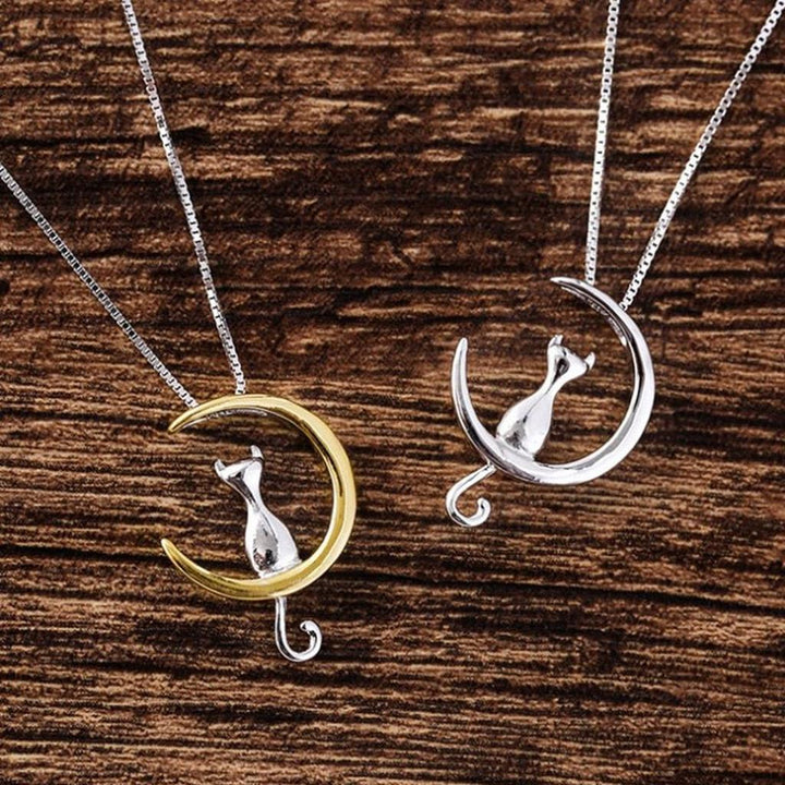 Necklace with Hanging Moon and Cat