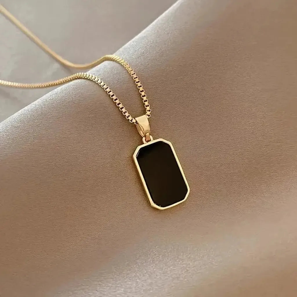 Necklace with Minimalist Square Pendant in Black Titanium