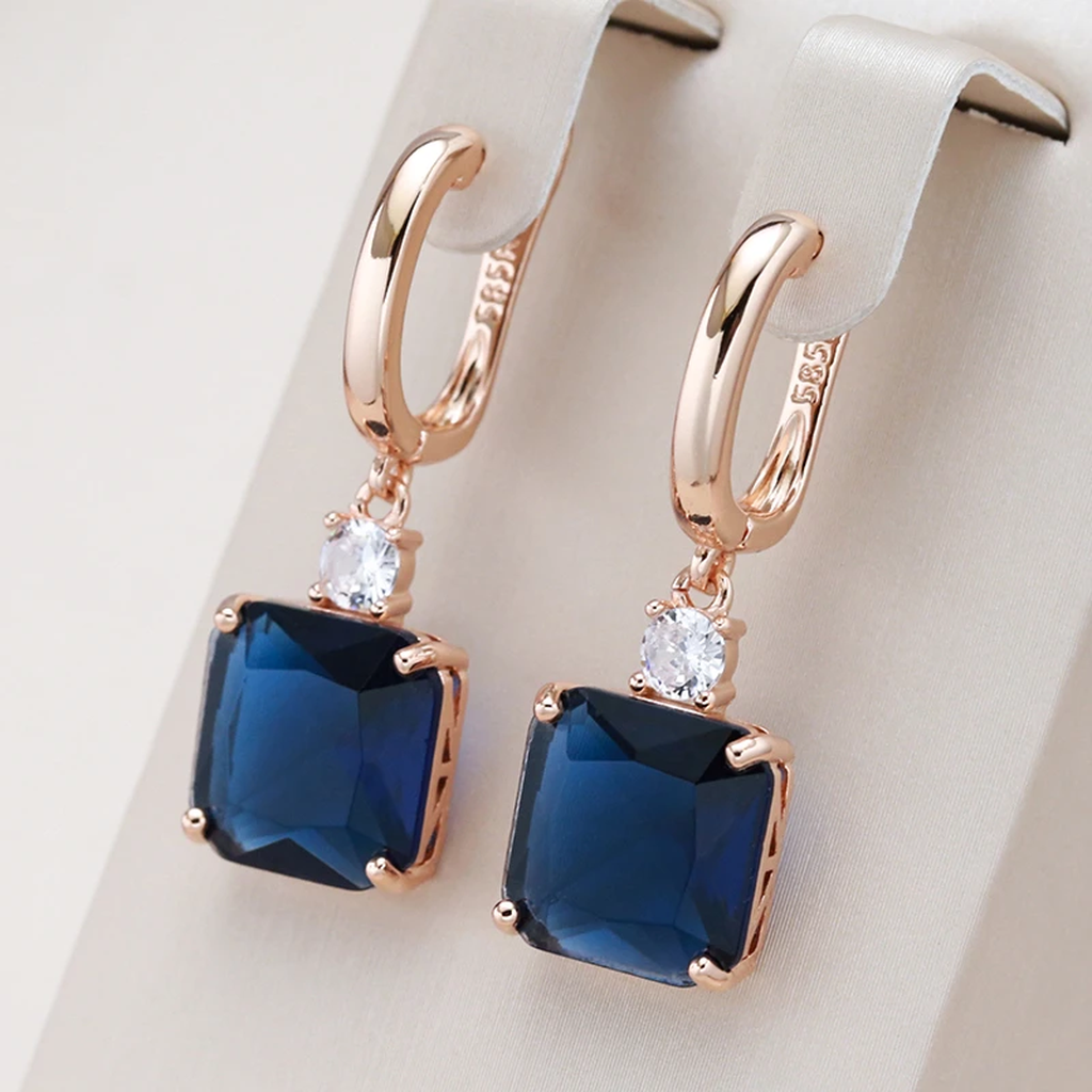 Hanging Earrings Made of Dark Blue Crystal