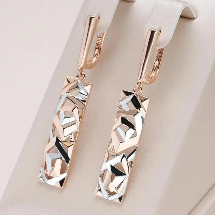 Rectangular Hanging Earrings in Gold and White Gold