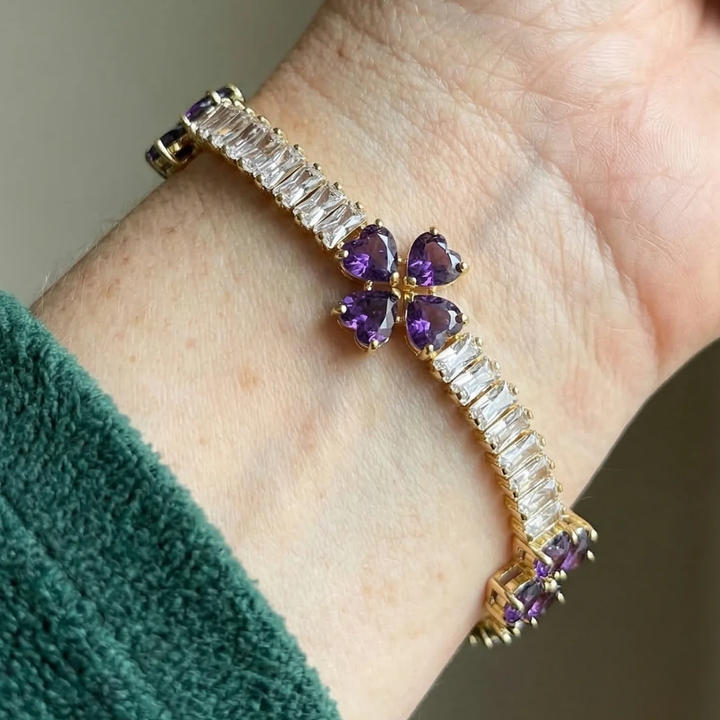 Amethyst and Clover Bracelet | Gold