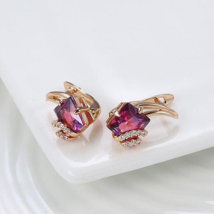Crimson Square Crystal Earrings | Rose Gold