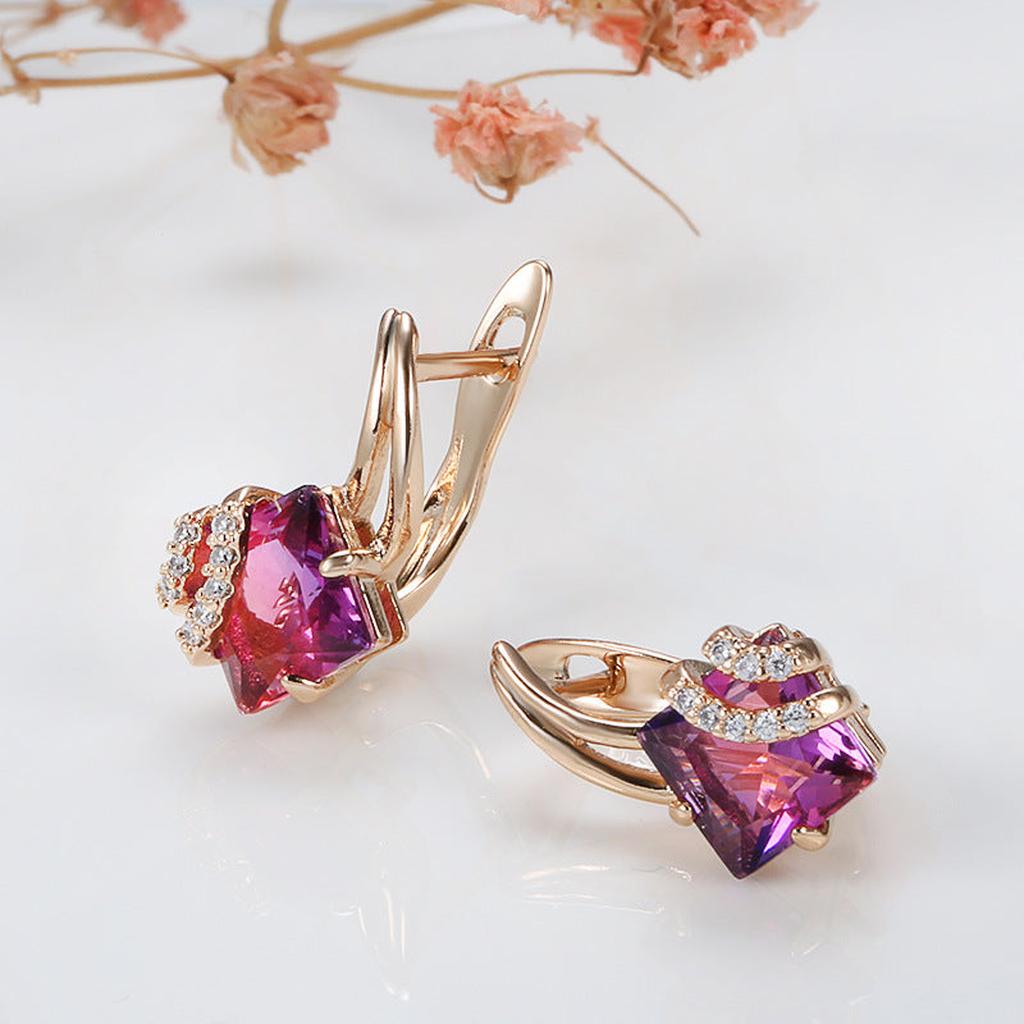 Crimson Square Crystal Earrings | Rose Gold