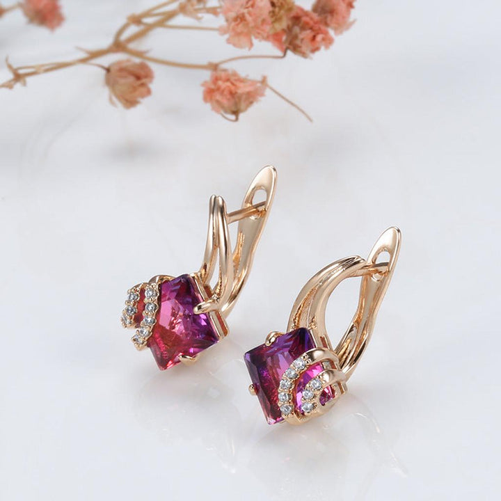 Crimson Square Crystal Earrings | Rose Gold
