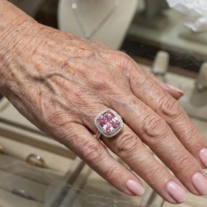 Cushion Ring with Pink Sapphire | White Gold