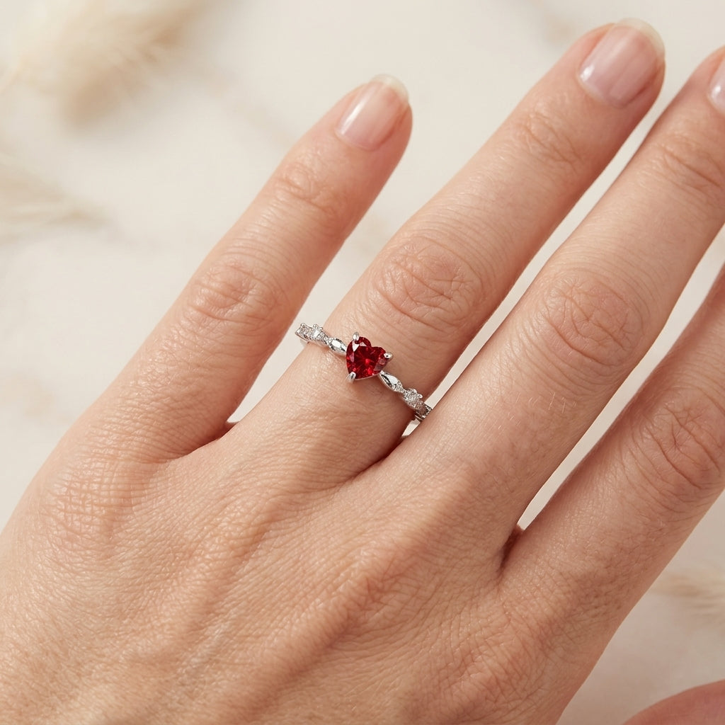 Coral Ring in White Gold