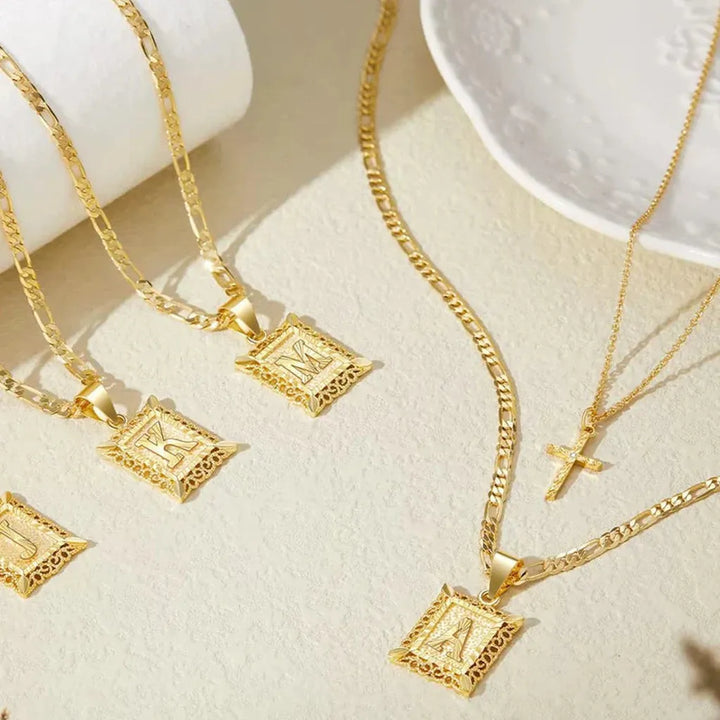 Cross Necklace with Initial | Gold