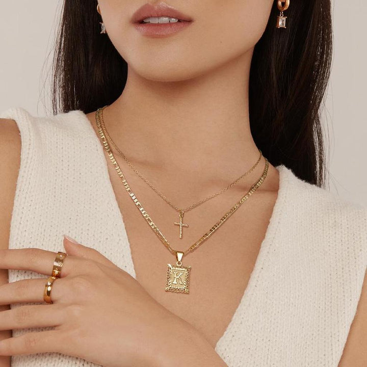 Cross Necklace with Initial | Gold