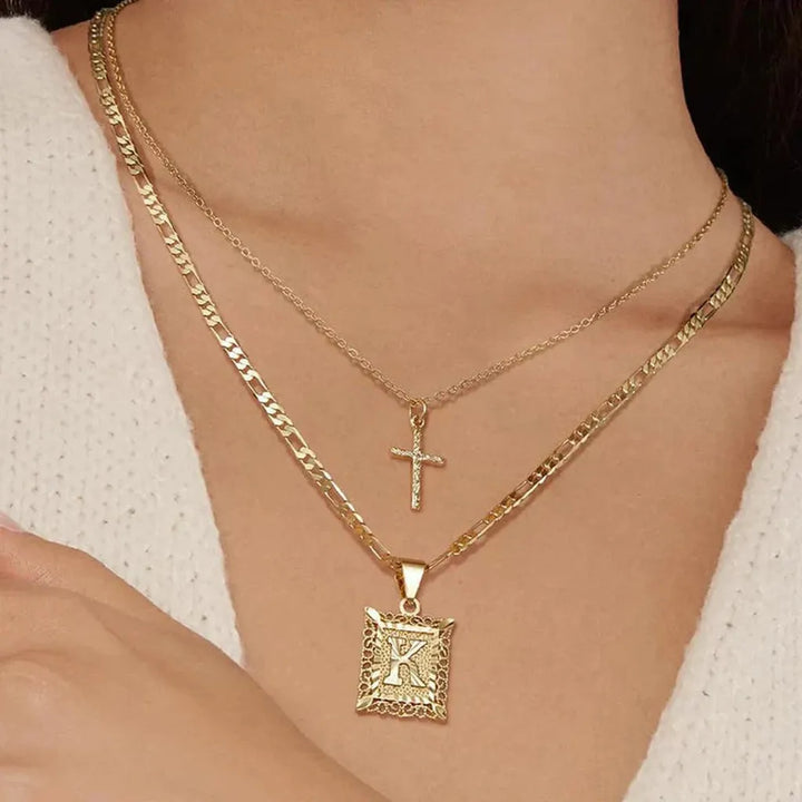 Cross Necklace with Initial | Gold
