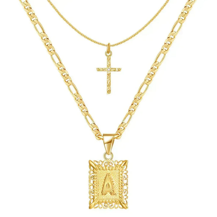 Cross Necklace with Initial | Gold