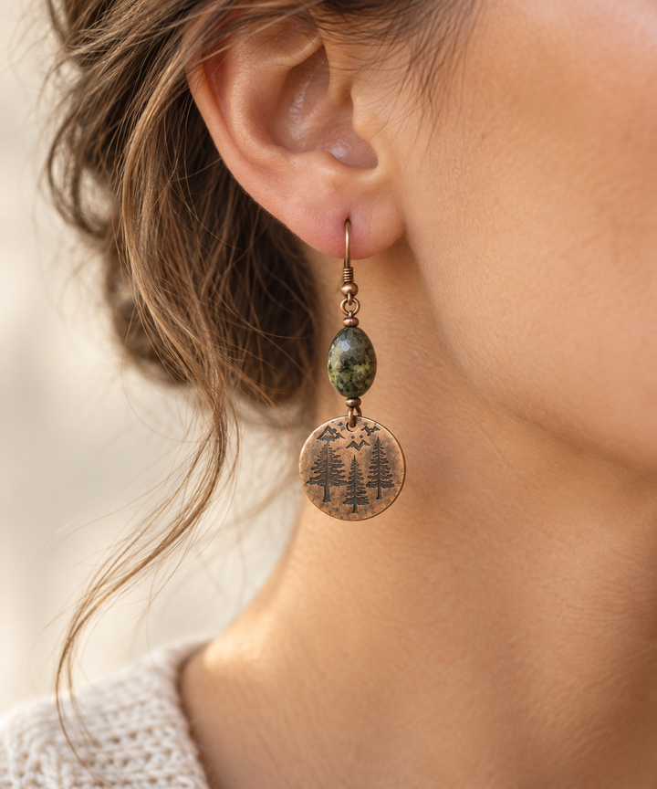 Copper Earrings Aspen with Pine Cone