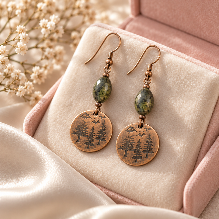 Copper Earrings Aspen with Pine Cone