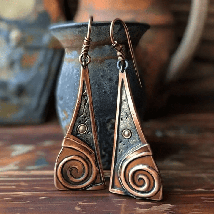 Copper Earrings with Ethno Swirl