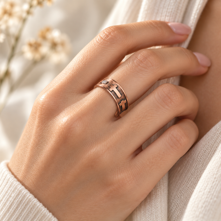 Copper Ring with Cross Motif