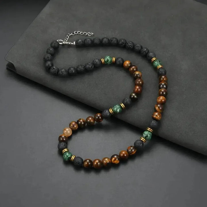 Luxurious Necklace with Tiger Eye Beads and Gold Clasp